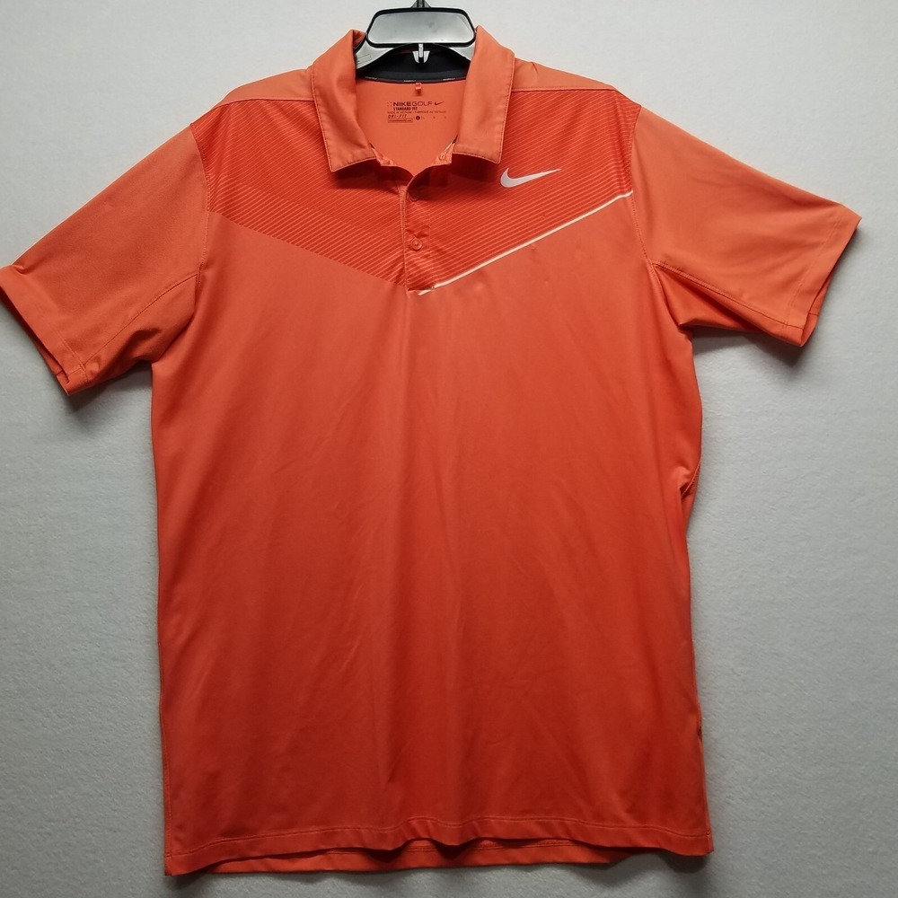Nike Golf Dri-Fit Polo Shirt Mens Large Orange Short Sleeve Standard Fit
